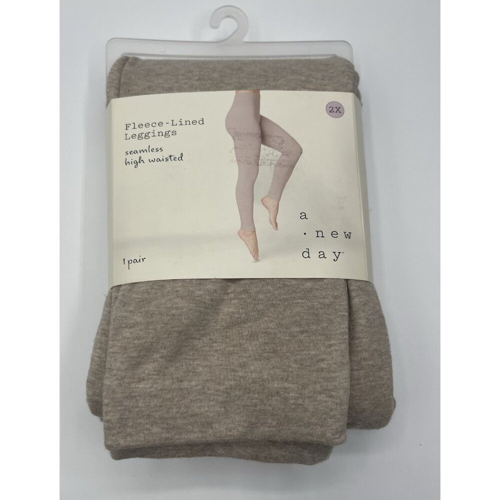 A New Day Women's Seamless‎ High Waist Fleece Lined Leggings Plus Size 2X Beige